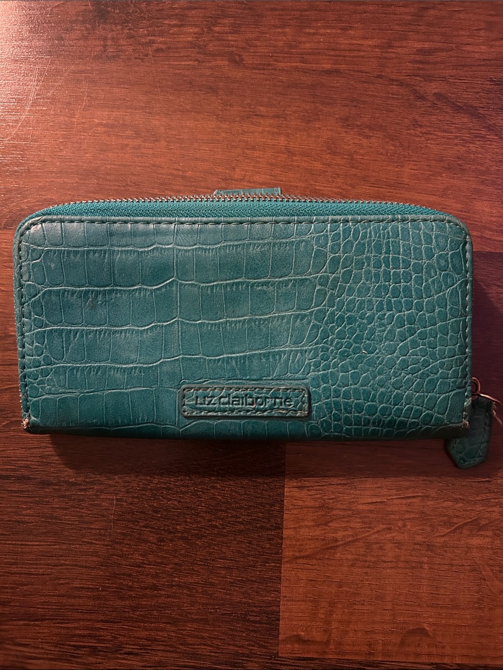 Liz Claiborne Teal Croc-Embossed Zip-Around Wallet